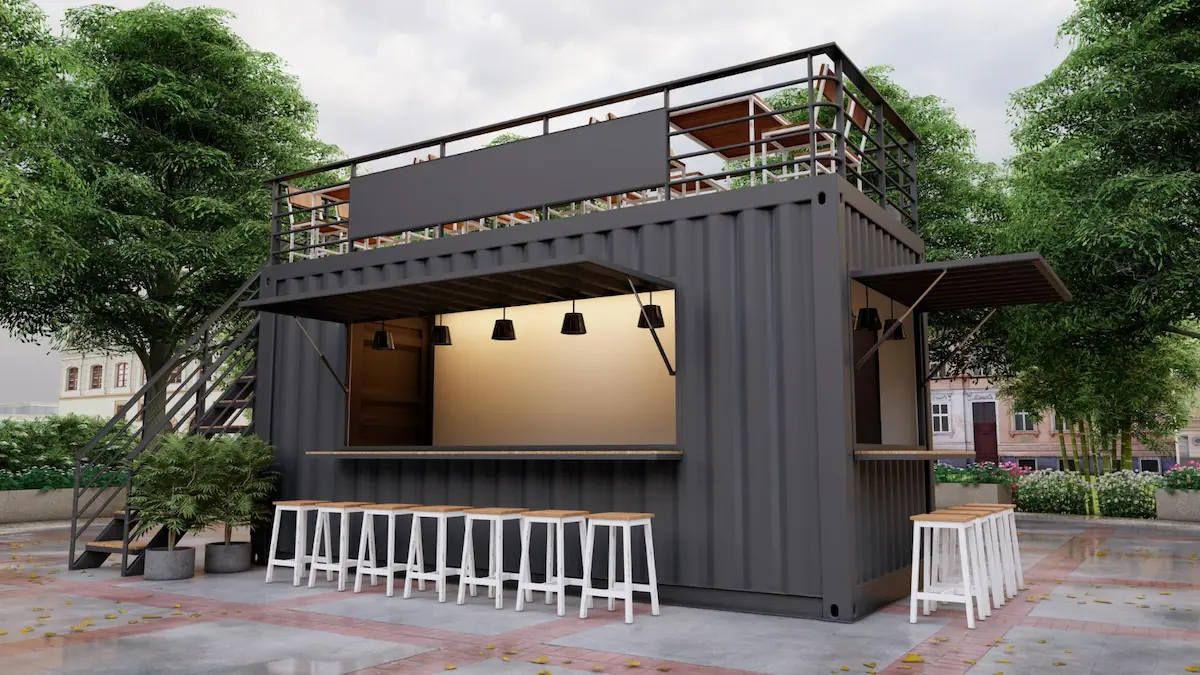 Minimalist 20-Foot Container Cafe